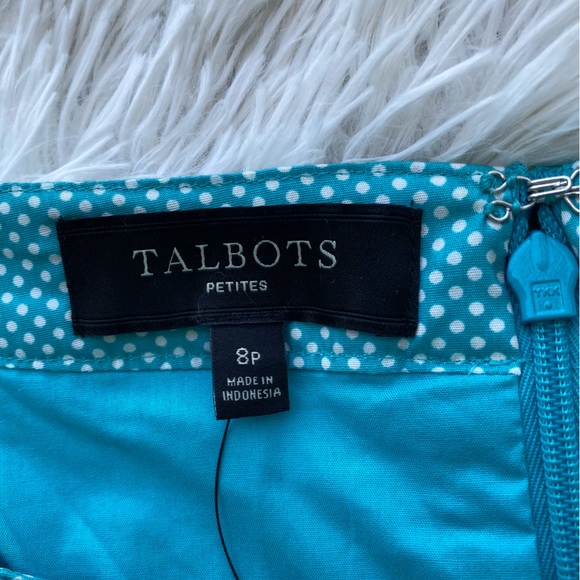 TALBOTS • NWT Turquoise and White Polka Dot A Line Pleated Skirt size 8P - Picture 11 of 16